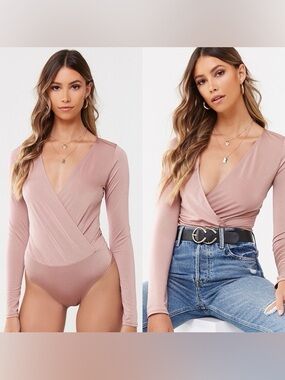 ✨Day G Blush Pink Wrap Long-Sleeve Bodysuit